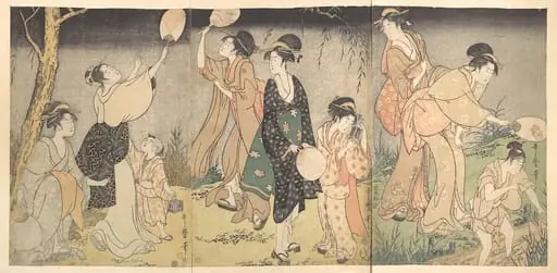 蛍狩|Catching fireflies (Hotaru gari), by Kitagawa Utamaro