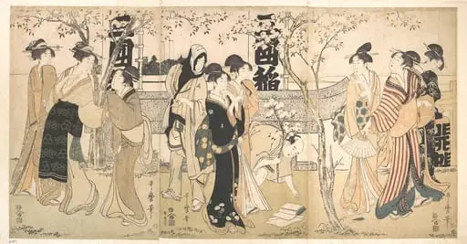 三囲神社の御開帳|Display of Treasures at Mimeguri Shrine (Mimeguri jinja no onkaichō), by Kitagawa Utamaro