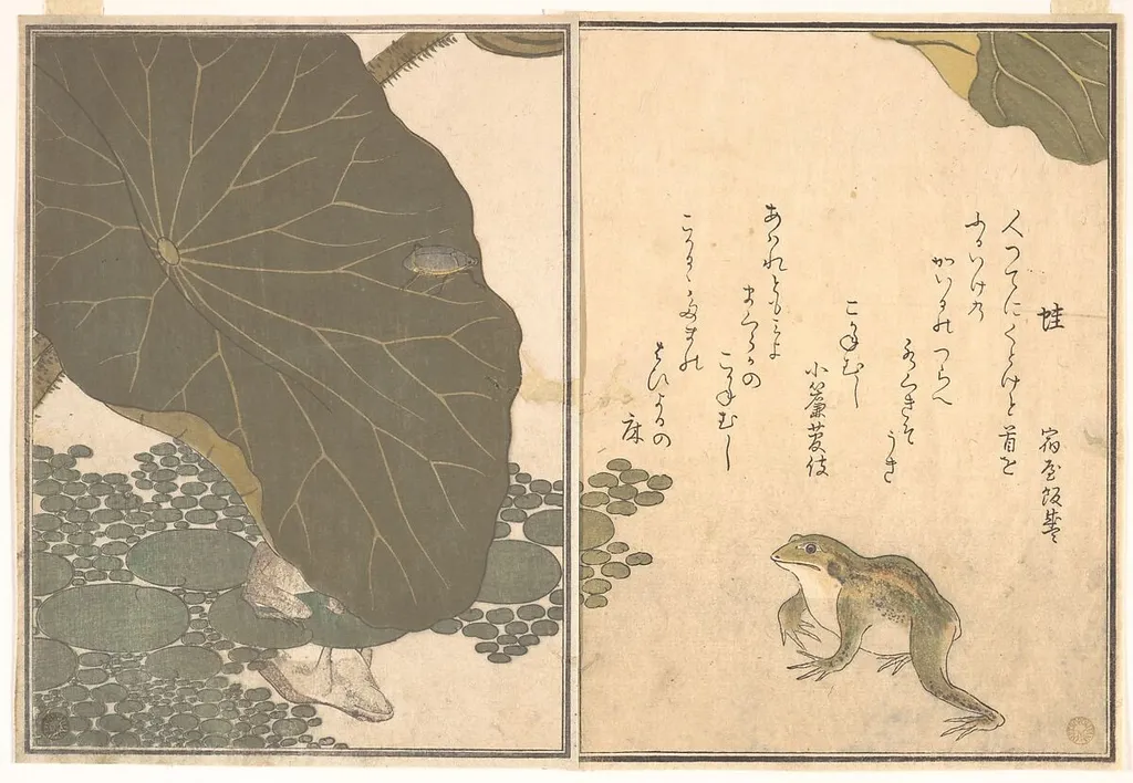 『画本虫撰』「蛙」「こかねむし」|Frog (Kaeru); Gold Beetle (Kogane mushi), from the Picture Book of Crawling Creatures (Ehon mushi erami), by Kitagawa Utamaro, ink, 1788