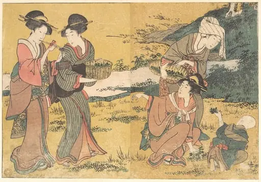 四季の花|Girls Picking Green Leaves, from the illustrated book Flowers of the Four Seasons, by Kitagawa Utamaro