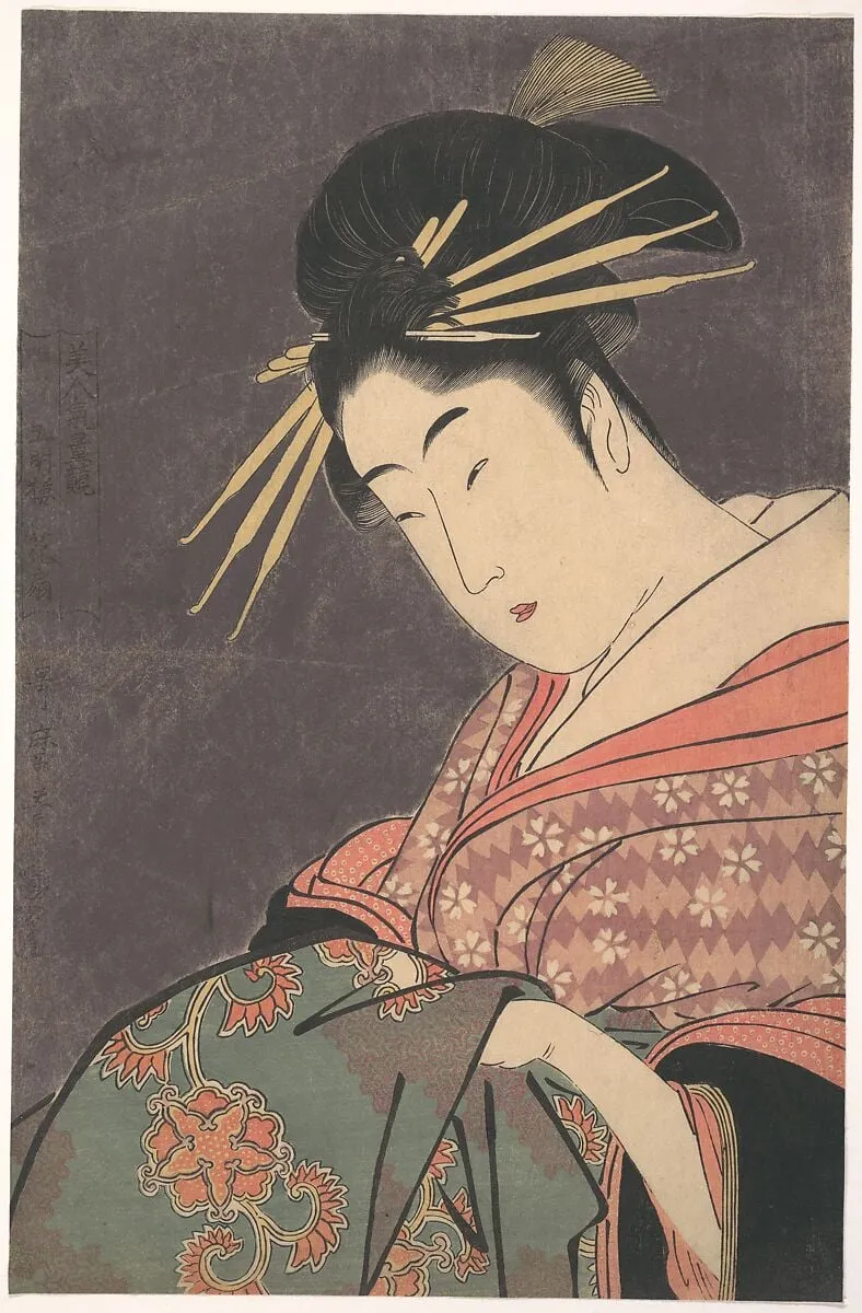 喜多川歌麿画 「美人気量競 五明楼 花扇」|“Hanaōgi of the Gomeirō,” from the series Comparing the Charms of Beauties (Bijin kiryō kurabe: Gomeirō Hanaōgi), by Kitagawa Utamaro, ink, 1794