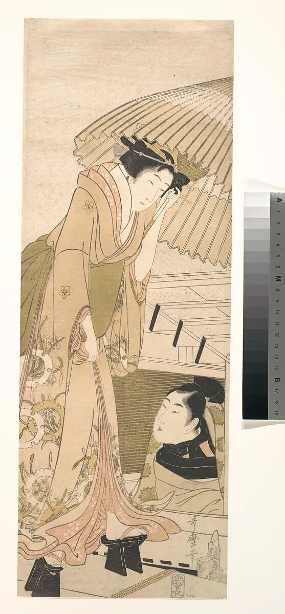 雪の桟橋|Landing-stage in the Snow (Yuki no sanbashi), by Kitagawa Utamaro, ink, 1800