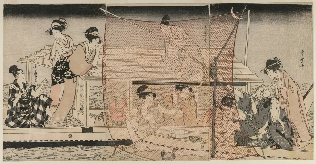 Net Fishing at Night on the Sumida River, by Kitagawa Utamaro, 1800