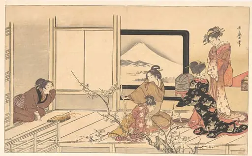 喜多川歌麿画　『男踏歌』　鶯の餌すり|“Preparing Food for the Warbler,” from the album Men’s Stamping Dance (Otoko dōka, uguisu no esa suri)