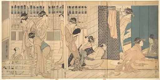 仮宅の後朝|Scene in the Yoshiwara, by Kitagawa Utamaro