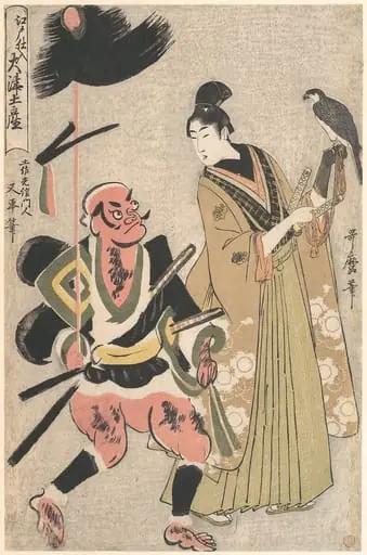 江戸仕入大津土産 槍持奴 鷹匠|Souvenir Paintings from Ōtsu, Stocked in Edo (Edo shi-ire Ōtsu miyage) Foot-soldier with a Spear and Hawk-handler (Yari mochi yakko to taka shō), by Kitagawa Utamaro