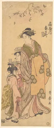 扇屋内春日野わかな こてう|The Oiran Kasugano of Ōgiya on Parade, by Kitagawa Utamaro