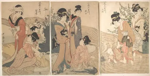 風流六玉川　山城　近江　摂津|Women and Children on the Banks of a Stream, by Kitagawa Utamaro