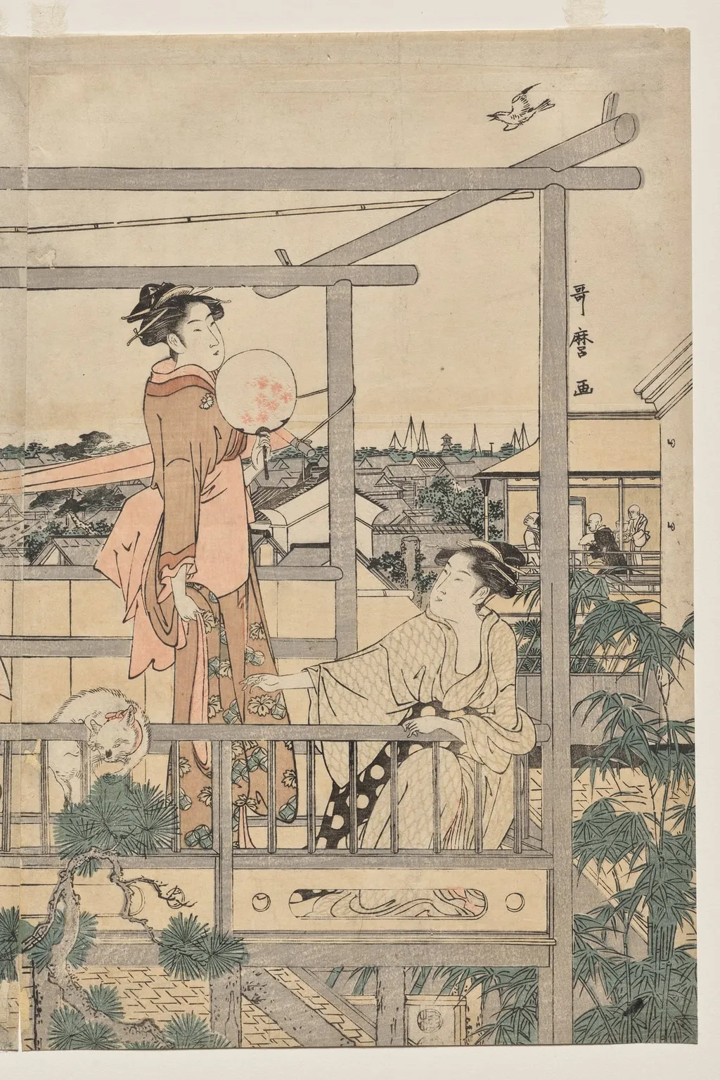 Women Hanging Laundry to Dry on a Balcony, by Kitagawa Utamaro, 1794