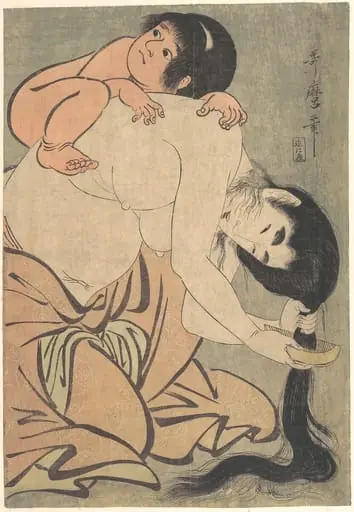 喜多川歌麿画  山姥と金太郎 |Yamauba Combing Her Hair with Kintarō, by Kitagawa Utamaro