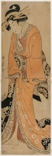 Geisha Standing Beside a Shamisen Case, by Kitagawa Utamaro II
