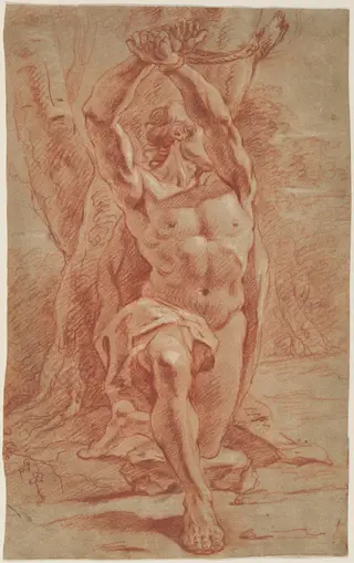 Kneeling Man Bound to a Tree