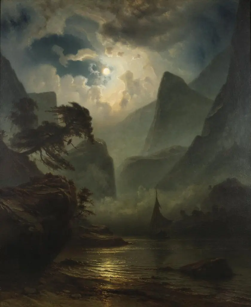 Ein norwegischer Fjord bei Mondschein, by Knud Baade