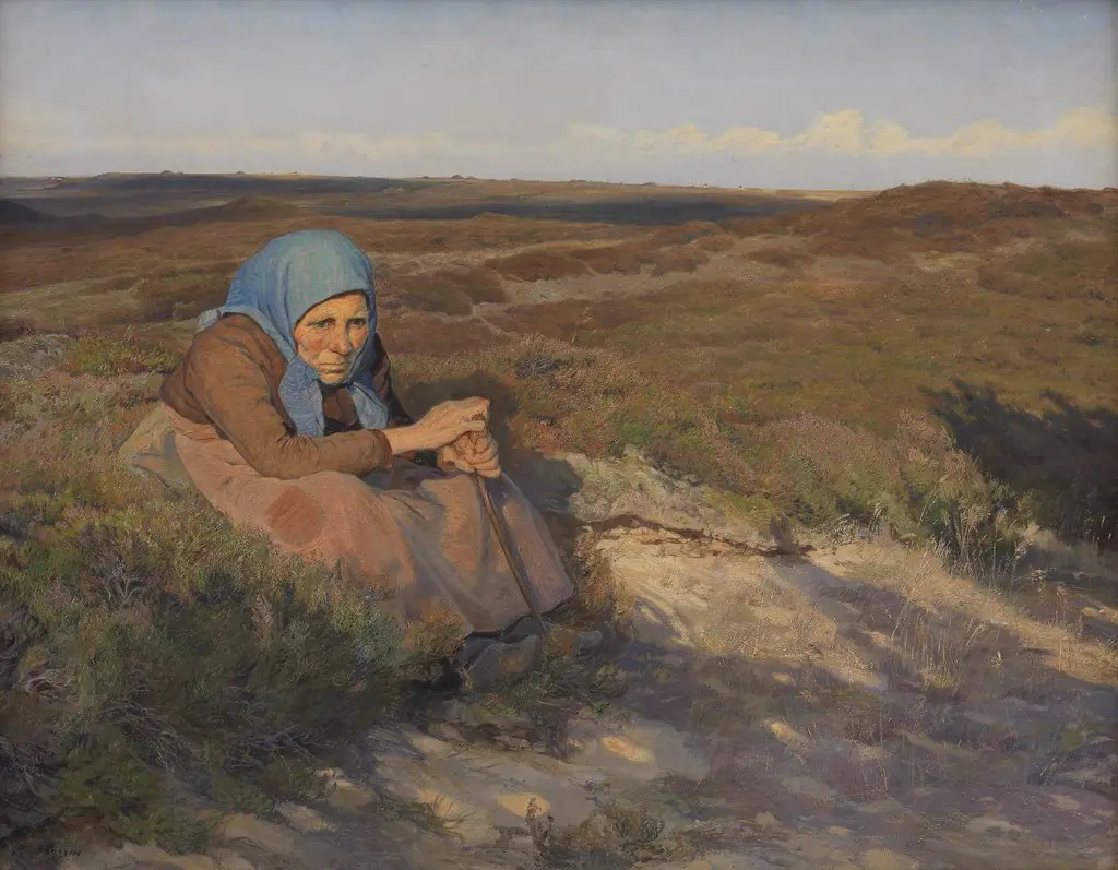 En gammel kone "Bette Dorte" på heden, by Knud Larsen