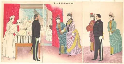 野戦病院行幸之図|Illustration of the Empress Visiting a Field Hospital [in Hiroshima] (Yasen byōin gyōkō no zu), by Kobayashi Kiyochika