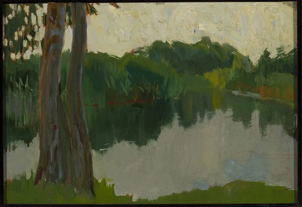 Sketch of a landscape - Pond, by Konrad Krzyżanowski, oil, 1907