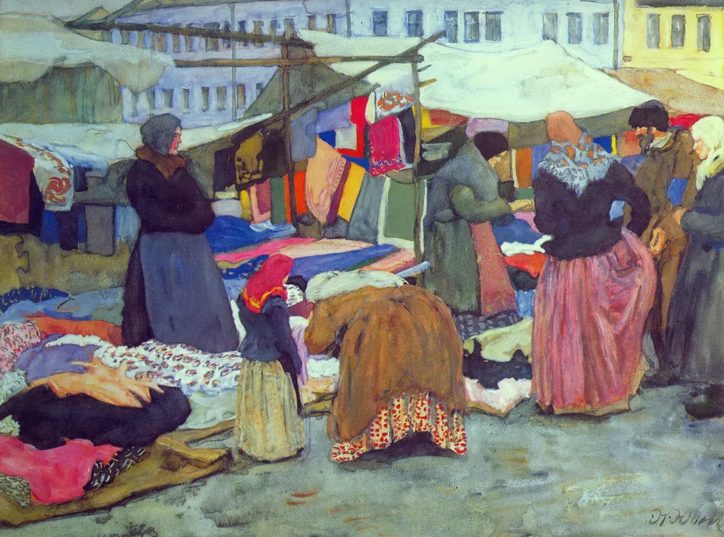 Soft goods. Rostov the Great, by Konstantin Yuon, watercolor, 1905