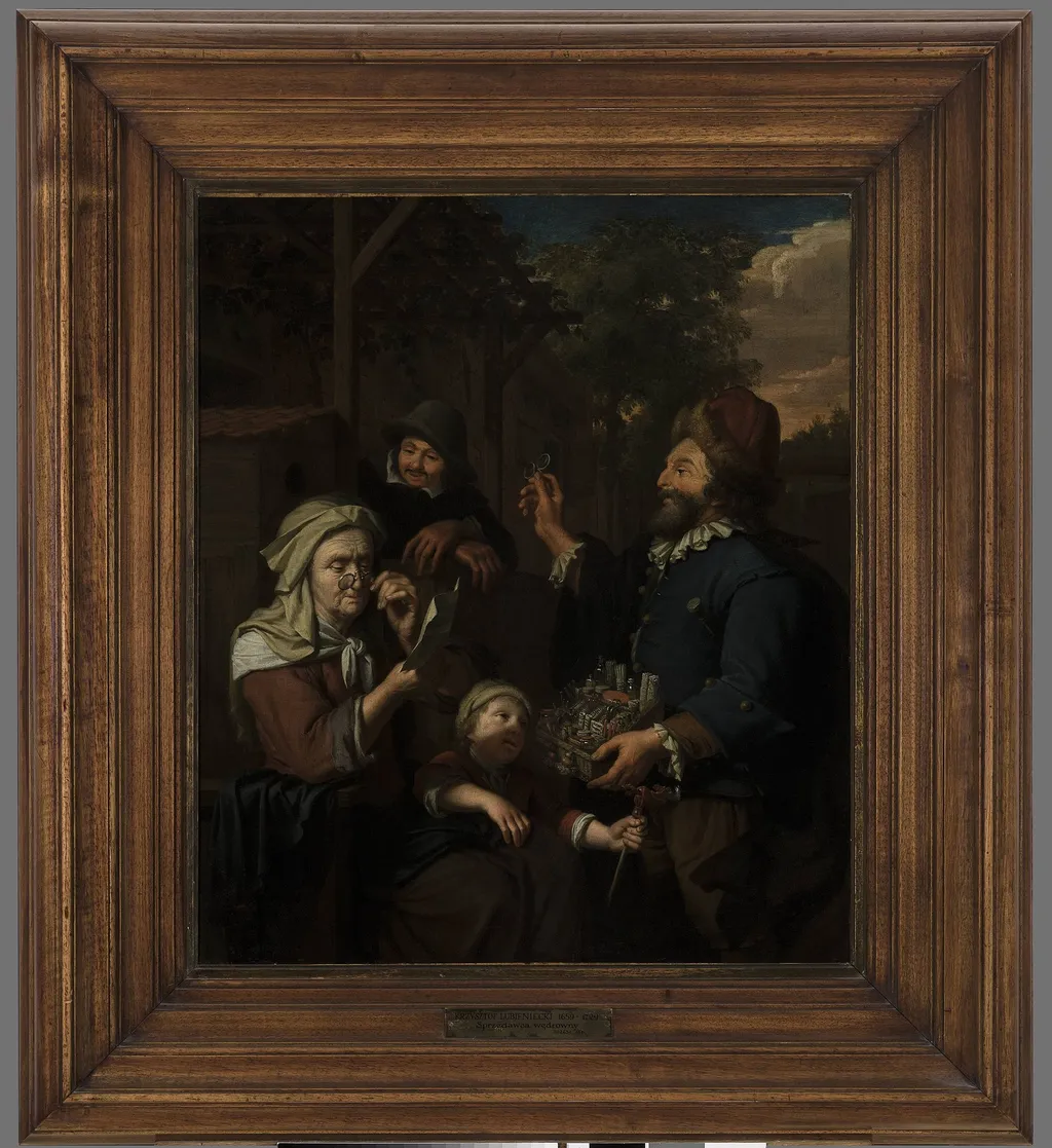 Travelling salesman, by Krzysztof Lubieniecki, oil, 1716