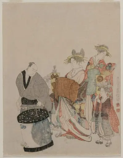 Courtesan on the Town with Attendants at Night, by Kubo Shunman