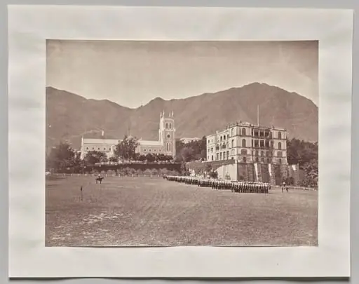 Untitled (Hong Kong, St. John’s Cathedral, from the Parade Ground, H.M. Regiment on Parade), by Lai Fong (Afong Studio)