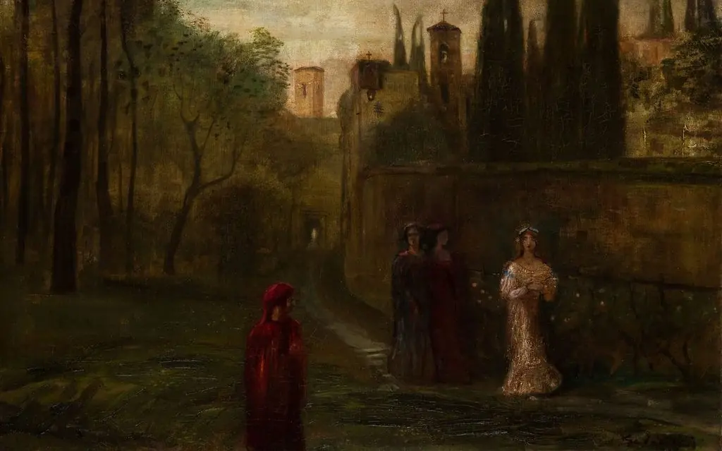Dante's Meeting with Beatrice, by Lajos Gulácsy