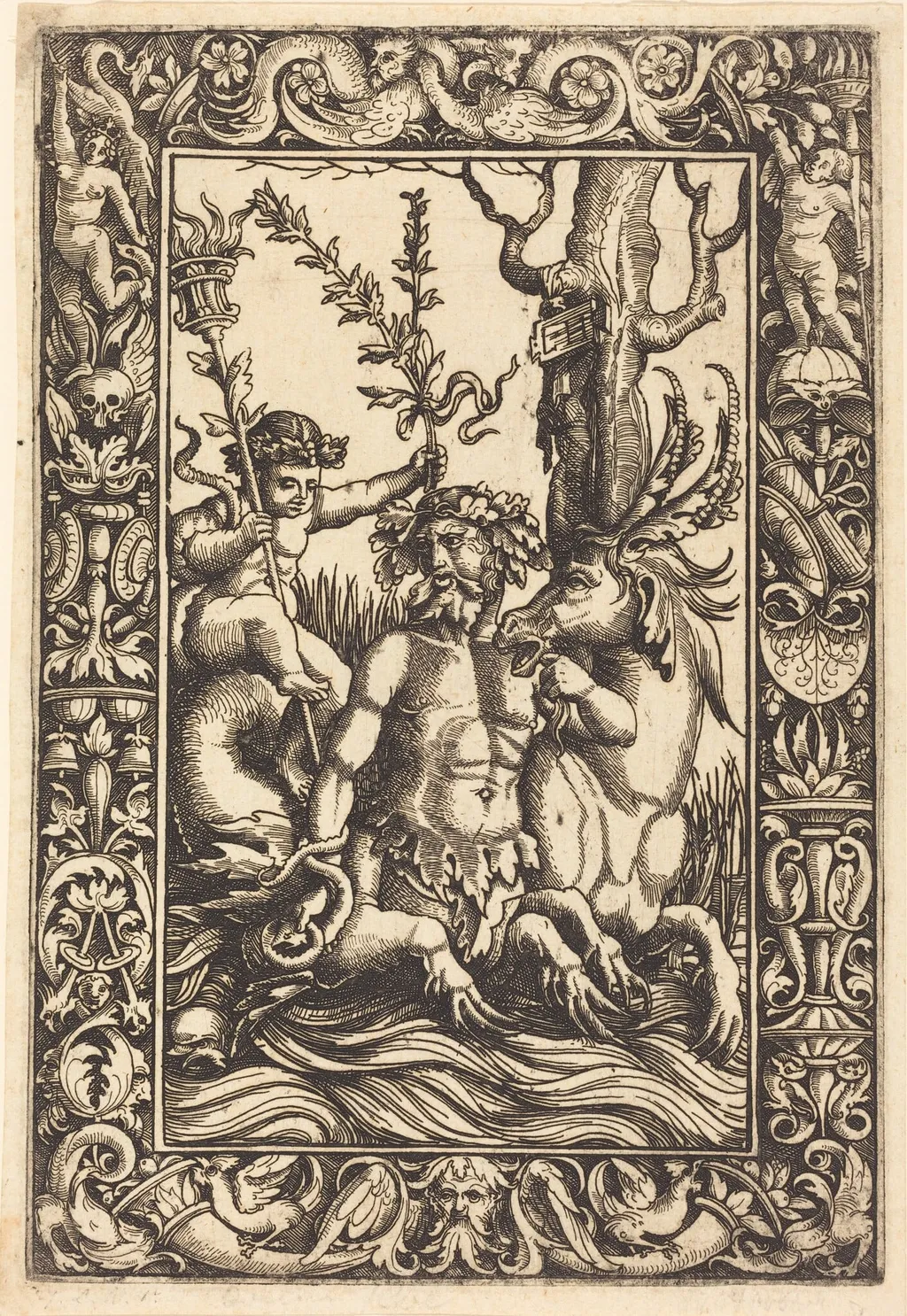 Mythological Marine Subject, by Lambert Hopfer, ink, 1535