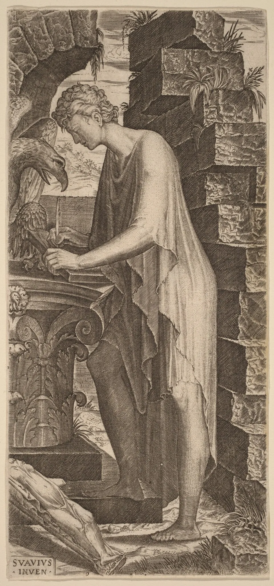 Saint John the Evangelist, by Lambert Suavius, ink, 1545