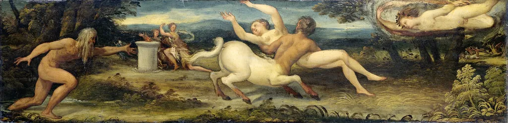 Nessus and Deianira, by Lambert Sustris, oil, 1550