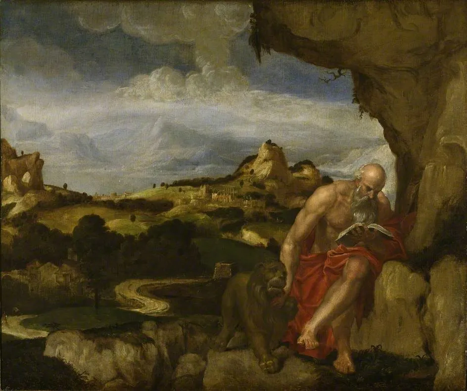 St Jerome in the Wilderness, by Lambert Sustris, oil, 1559