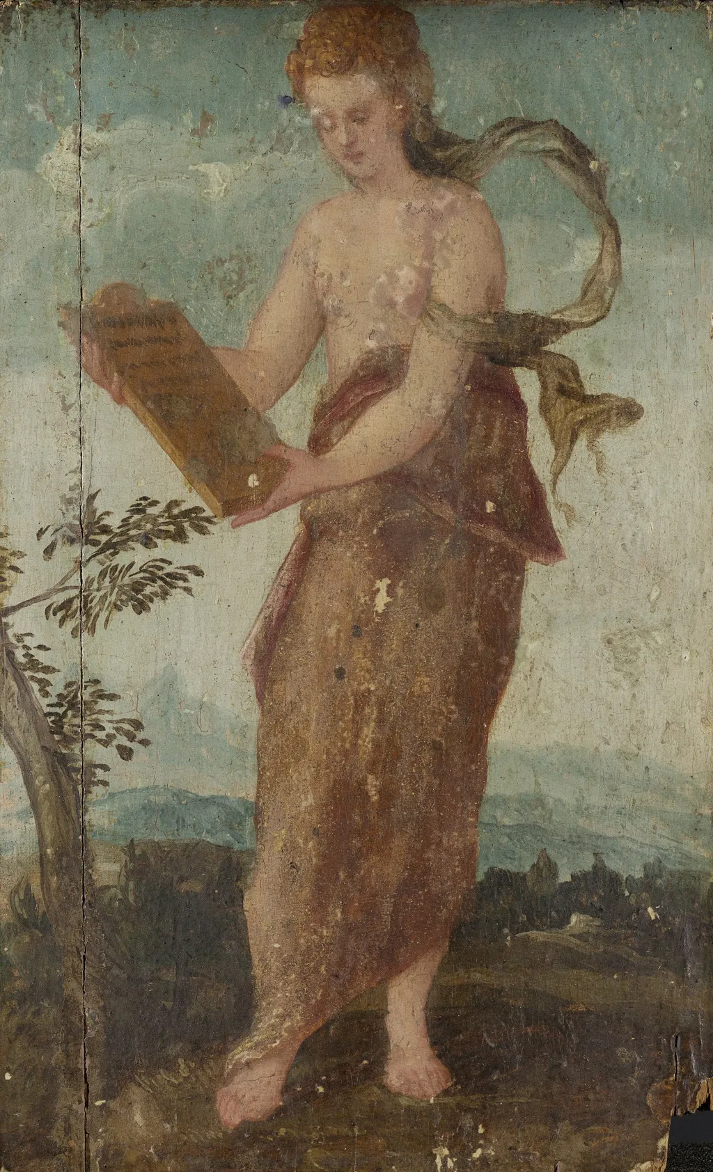 Woman with Text Panel, by Lambert Sustris, oil, 1550