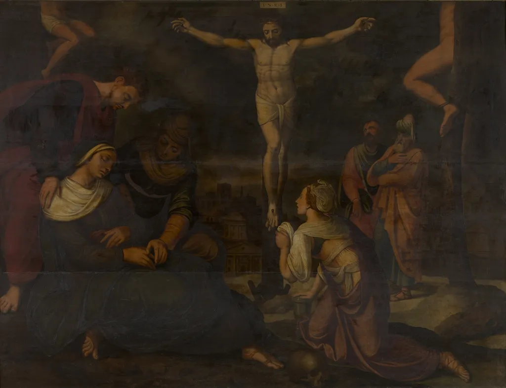 Crucifixion, by Lambert van Noort, oil, 1565