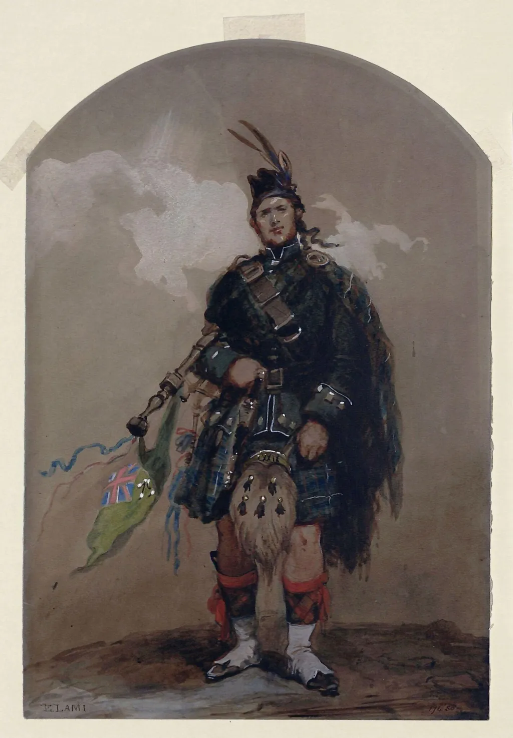 A Piper at Cobham Camp, by Lami, watercolor, 1854