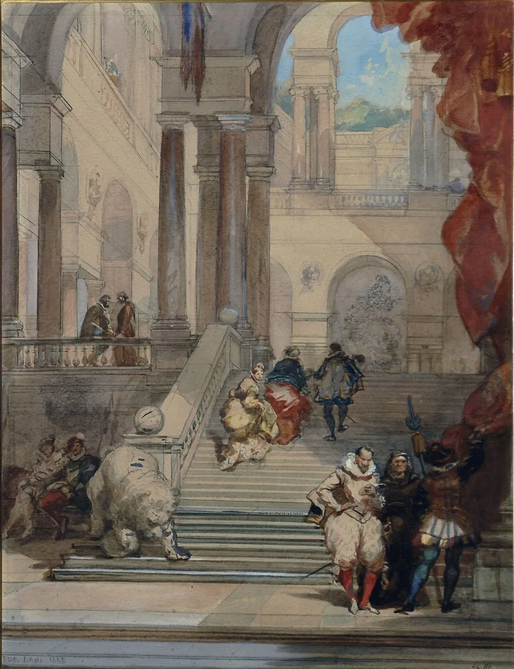Interior at the University of Genoa, by Lami, watercolor, 1850
