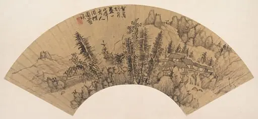 明/清   佚名   倣藍瑛   倣黃公望山水   扇|Landscape in the Style of Huang Gongwang, by Lan Ying