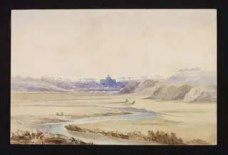 Landscape with a building, probably a tomb, in the distance