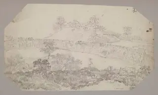 Landscape with a fortified wall and a hilltop village