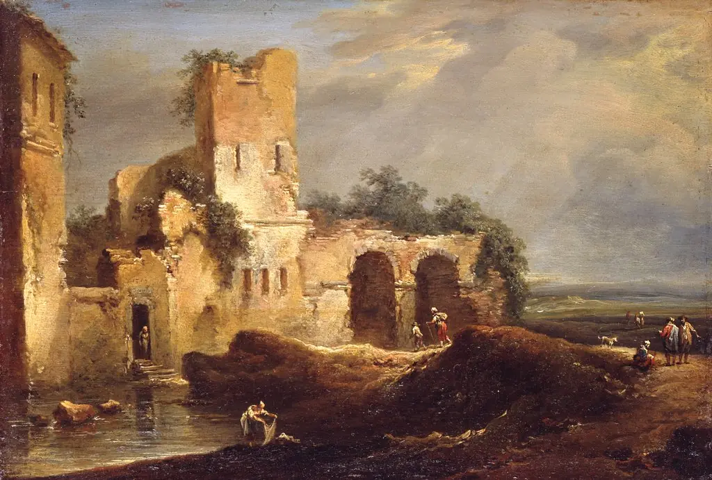 Landscape with a ruin at a stretch of water