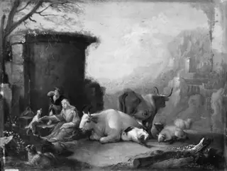 Landscape with Cattle, the Shepherdess Playing with a Dog