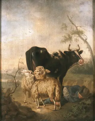 Landscape with cow and sheep