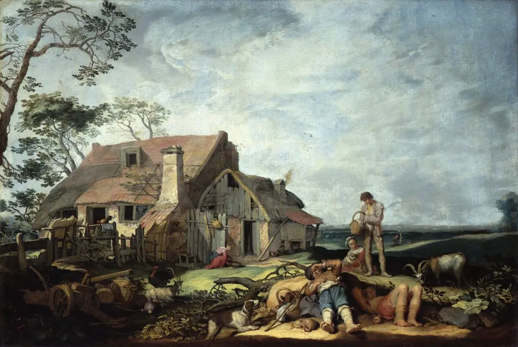 Landscape with farmstead, peasants and the exodus of Tobias with the angel