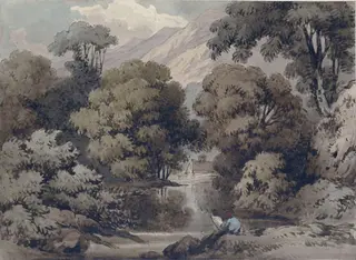 Landscape with man sketching