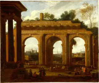 Landscape with ruins and figure