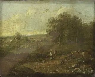 Landscape with two Figures walking along a Track