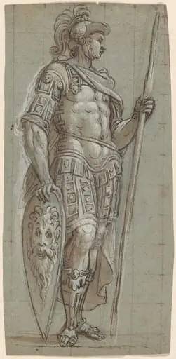 A Soldier in Ancient Roman Costume with Pike and Shield, by Lattanzio Gambara