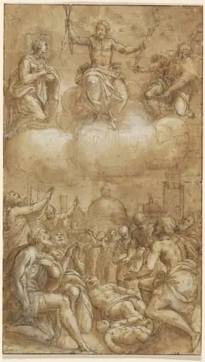 Plague Victims Pleading for Help from Christ, the Virgin, and Saint Roch, by Lattanzio Gambara