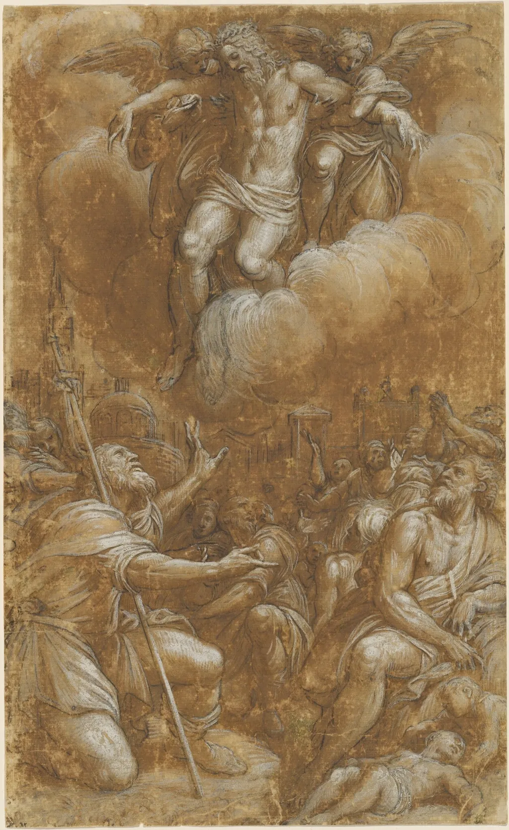 Saint Roch Interceding on Behalf of Plague Victims, by Lattanzio Gambara, chalk, 1570