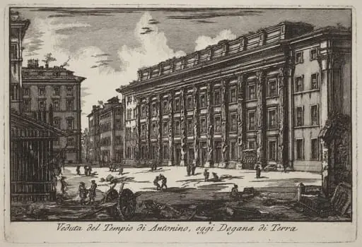 Veduta del Tempio di Antonino, oggi Dogana di Terra (View of the Temple of Antoninus, now the Land Customs Office), by Laura Piranesi