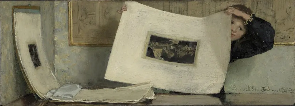 Anna Leafing through a Portfolio of Prints, by Laura Theresa Alma-Tadema