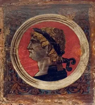 Laureated Bust of a Roman Emperor Facing Left (one of 29 painted panels from a frieze)