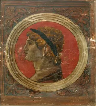 Laureated Bust of a Roman Emperor Facing Left (one of 29 painted panels from a frieze)